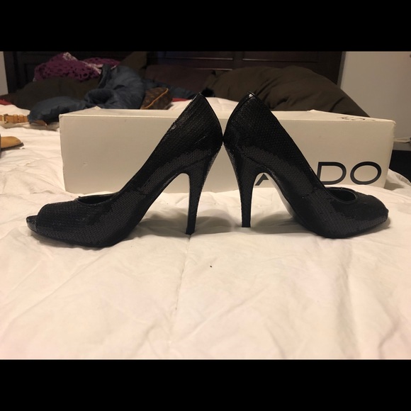 Aldo black sequin peep toe pumps - Picture 2 of 5